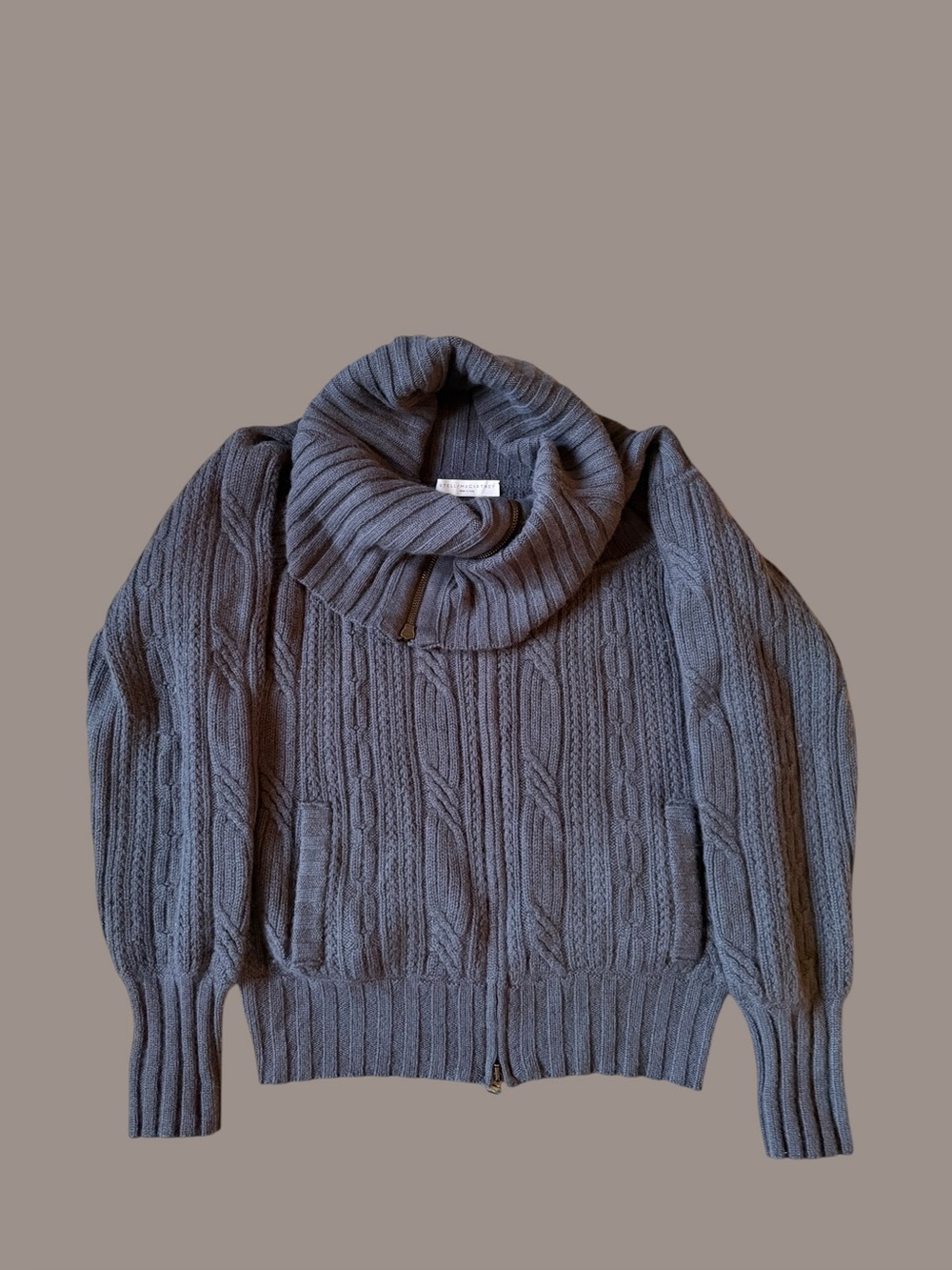 Stella McCartney Cashmere Blend Cable Knit Zip Sweater Jacket Italy Grey L/XL - Picture 1 of 8